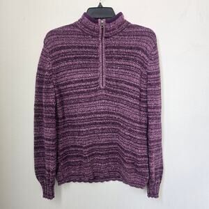 Vintage Woolrich‎ Pullover 1/4 Zip Sweater Grape Heather Purple Sz Large Wool